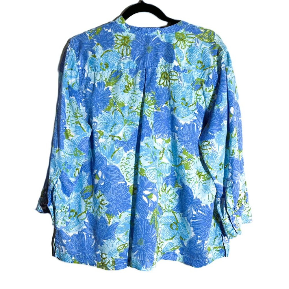 Talbots Blue Green Floral Tunic Blouse - Picture 5 of 7